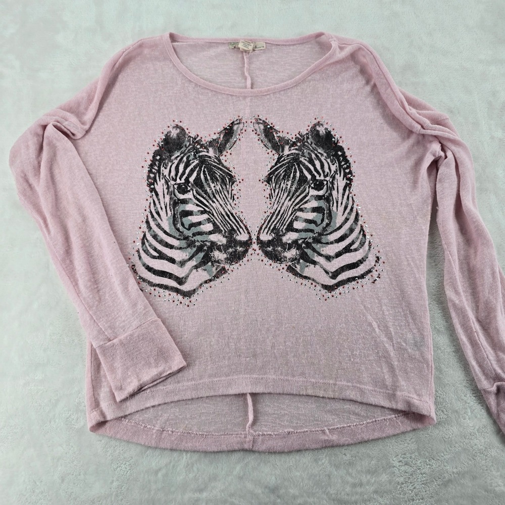 Derek Heart Top Womens M Zebra Graphic Long Sleeve Pink Slouchy Knit Tee